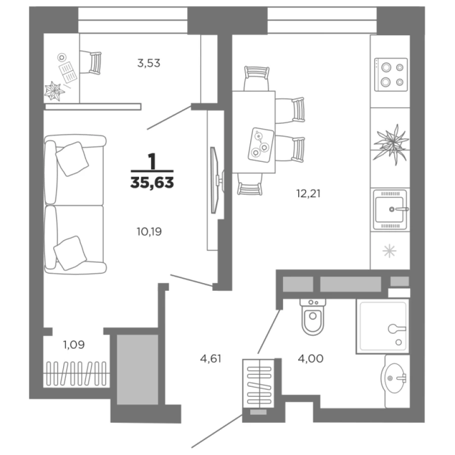Купить стильную комфортабельную квартиру в ЖК Нобель, Рязань, однокомнатная, 33,63 кв. м. этаж 2, секция 2